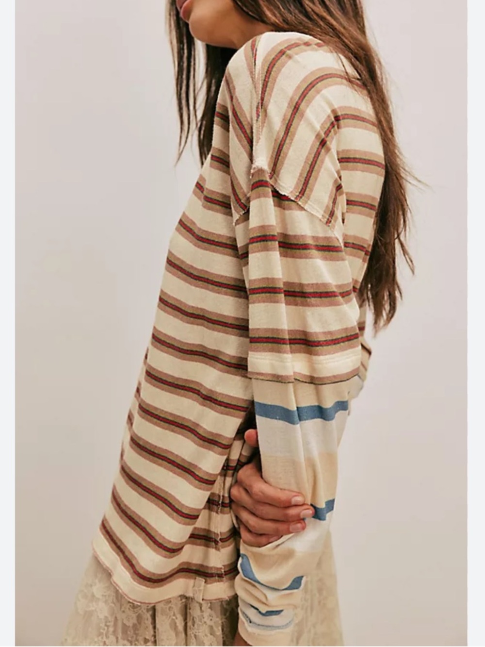 We the Free Nina Stripe Long Sleeve Tee in Neutral Combo Sz M - Picture 10 of 10